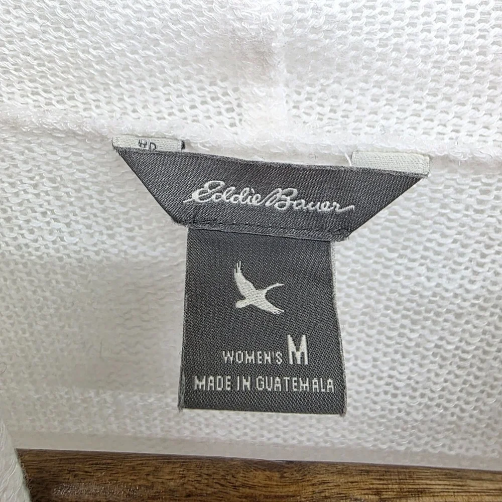 Eddie Bauer‎ Womens M Gray White Knit Cardigan Sweater Long Sleeve Open Front